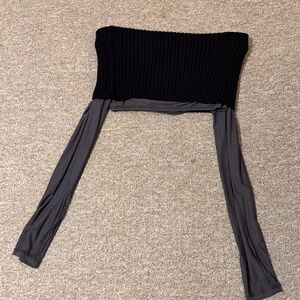 Black and Gray Off-Shoulder Top The Kript